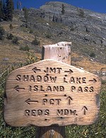 The John Muir Trail (JMT) and Pacific Crest Trail (PCT) diverge at Thousand Island Lake
