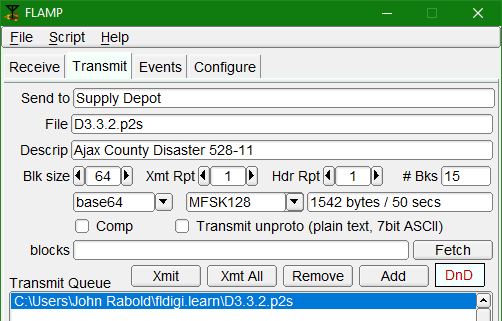 flamp configured to transmit an flmsg Plaintext file
