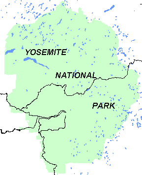 map showing the borders of Yosemite National Park