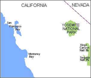 map locating Yosemite National Park in California relative to San Francisco Bay
